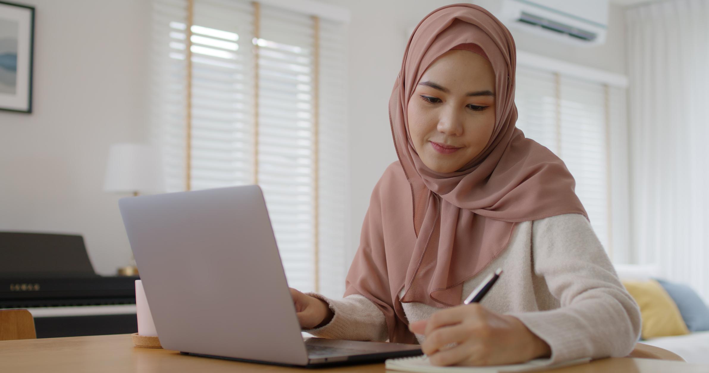 Student studying with laptop